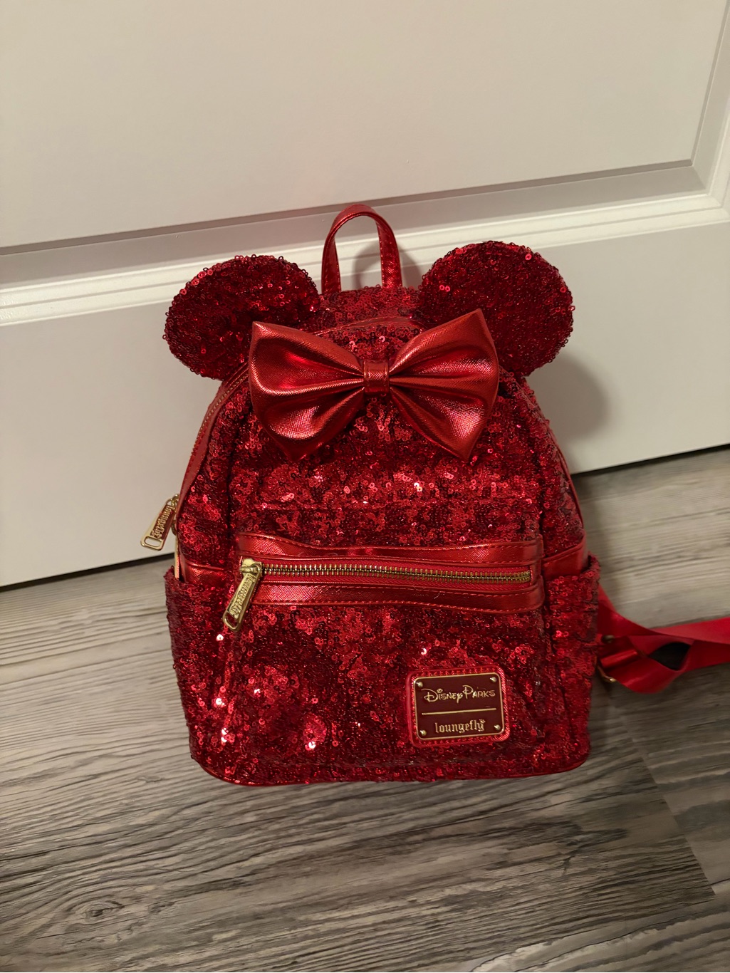 Loungefly Red Sequin Disney Minnie Ear Backpack With Bow